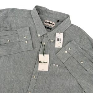 Barbour Men's Lead Textured Button Down Shirt XXL Linen Cotton Tailored‎ Fit New